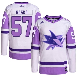 Men's Adam Raska San Jose Sharks Adidas Hockey Fights Cancer Primegreen Jersey - Authentic White/Purple