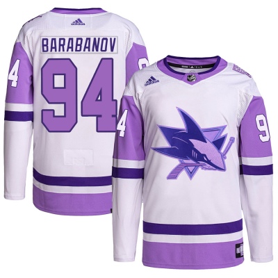 Men's Alexander Barabanov San Jose Sharks Adidas Hockey Fights Cancer Primegreen Jersey - Authentic White/Purple