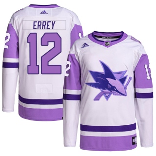 Men's Bob Errey San Jose Sharks Adidas Hockey Fights Cancer Primegreen Jersey - Authentic White/Purple