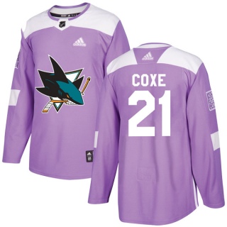 Men's Craig Coxe San Jose Sharks Adidas Hockey Fights Cancer Jersey - Authentic Purple
