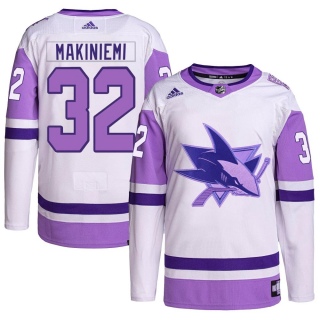 Men's Eetu Makiniemi San Jose Sharks Adidas Hockey Fights Cancer Primegreen Jersey - Authentic White/Purple