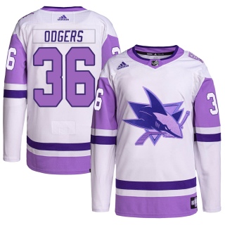 Men's Jeff Odgers San Jose Sharks Adidas Hockey Fights Cancer Primegreen Jersey - Authentic White/Purple