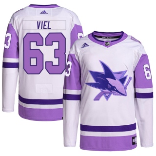 Men's Jeffrey Viel San Jose Sharks Adidas Hockey Fights Cancer Primegreen Jersey - Authentic White/Purple
