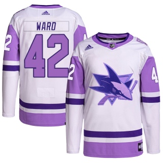 Men's Joel Ward San Jose Sharks Adidas Hockey Fights Cancer Primegreen Jersey - Authentic White/Purple