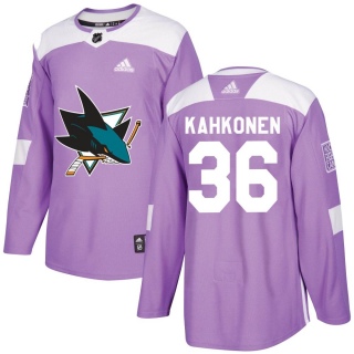 Men's Kaapo Kahkonen San Jose Sharks Adidas Hockey Fights Cancer Jersey - Authentic Purple