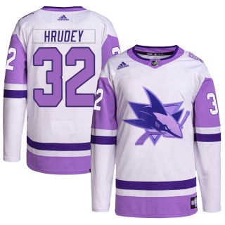 Men's Kelly Hrudey San Jose Sharks Adidas Hockey Fights Cancer Primegreen Jersey - Authentic White/Purple