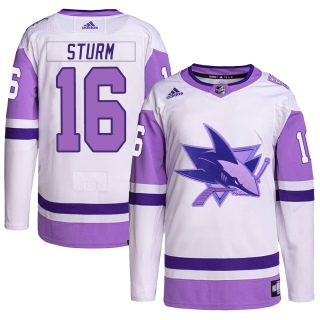 Men's Marco Sturm San Jose Sharks Adidas Hockey Fights Cancer Primegreen Jersey - Authentic White/Purple