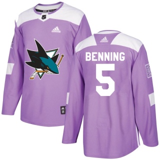 Men's Matt Benning San Jose Sharks Adidas Hockey Fights Cancer Jersey - Authentic Purple