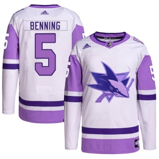 Men's Matt Benning San Jose Sharks Adidas Hockey Fights Cancer Primegreen Jersey - Authentic White/Purple