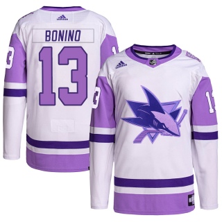 Men's Nick Bonino San Jose Sharks Adidas Hockey Fights Cancer Primegreen Jersey - Authentic White/Purple