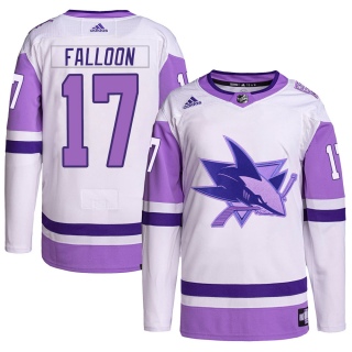 Men's Pat Falloon San Jose Sharks Adidas Hockey Fights Cancer Primegreen Jersey - Authentic White/Purple