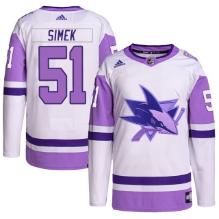 Men's Radim Simek San Jose Sharks Adidas Hockey Fights Cancer Primegreen Jersey - Authentic White/Purple