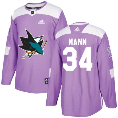 Men's Strauss Mann San Jose Sharks Adidas Hockey Fights Cancer Jersey - Authentic Purple