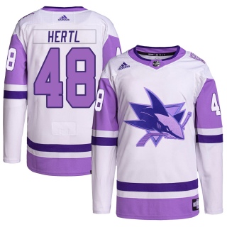 Men's Tomas Hertl San Jose Sharks Adidas Hockey Fights Cancer Primegreen Jersey - Authentic White/Purple