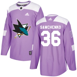 Men's Zach Sawchenko San Jose Sharks Adidas Hockey Fights Cancer Jersey - Authentic Purple