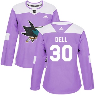 Women's Aaron Dell San Jose Sharks Adidas Hockey Fights Cancer Jersey - Authentic Purple