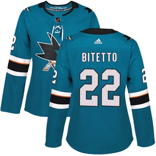 Women's Anthony Bitetto San Jose Sharks Adidas Home Jersey - Authentic Teal