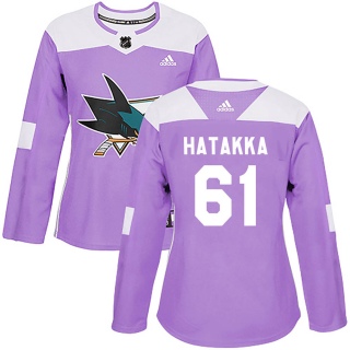 Women's Santeri Hatakka San Jose Sharks Adidas Hockey Fights Cancer Jersey - Authentic Purple