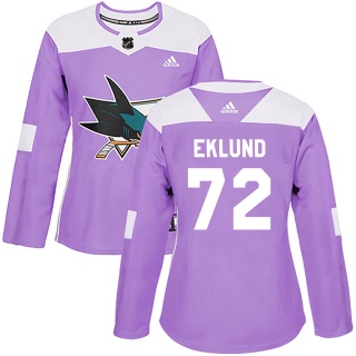 Women's William Eklund San Jose Sharks Adidas Hockey Fights Cancer Jersey - Authentic Purple