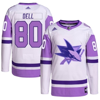 Youth Aaron Dell San Jose Sharks Adidas Hockey Fights Cancer Primegreen Jersey - Authentic White/Purple