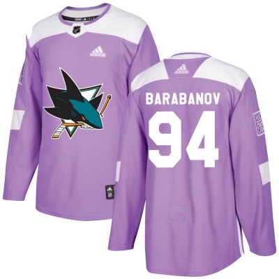 Youth Alexander Barabanov San Jose Sharks Adidas Hockey Fights Cancer Jersey - Authentic Purple