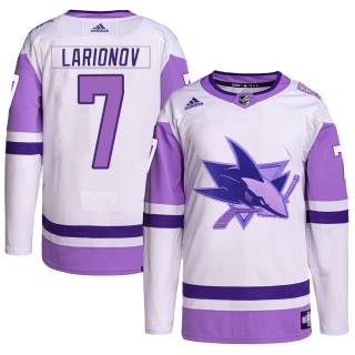 Youth Igor Larionov San Jose Sharks Adidas Hockey Fights Cancer Primegreen Jersey - Authentic White/Purple
