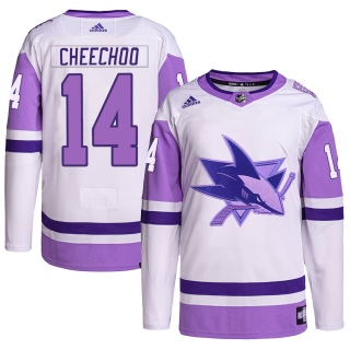 Youth Jonathan Cheechoo San Jose Sharks Adidas Hockey Fights Cancer Primegreen Jersey - Authentic White/Purple