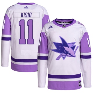 Youth Kelly Kisio San Jose Sharks Adidas Hockey Fights Cancer Primegreen Jersey - Authentic White/Purple