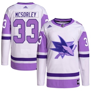 Youth Marty Mcsorley San Jose Sharks Adidas Hockey Fights Cancer Primegreen Jersey - Authentic White/Purple