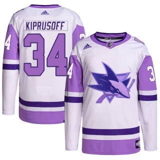 Youth Miikka Kiprusoff San Jose Sharks Adidas Hockey Fights Cancer Primegreen Jersey - Authentic White/Purple