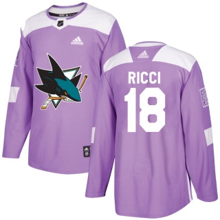 Youth Mike Ricci San Jose Sharks Adidas Hockey Fights Cancer Jersey - Authentic Purple