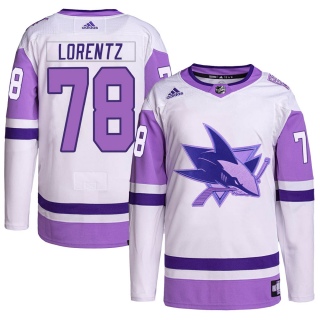 Youth Steven Lorentz San Jose Sharks Adidas Hockey Fights Cancer Primegreen Jersey - Authentic White/Purple