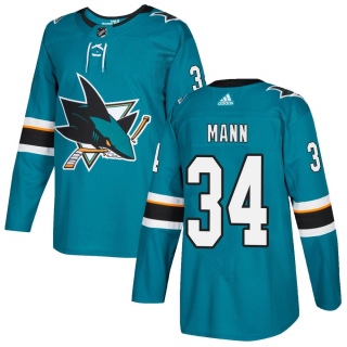 Youth Strauss Mann San Jose Sharks Adidas Home Jersey - Authentic Teal