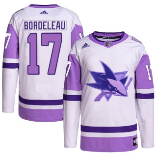 Youth Thomas Bordeleau San Jose Sharks Adidas Hockey Fights Cancer Primegreen Jersey - Authentic White/Purple