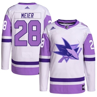 Youth Timo Meier San Jose Sharks Adidas Hockey Fights Cancer Primegreen Jersey - Authentic White/Purple